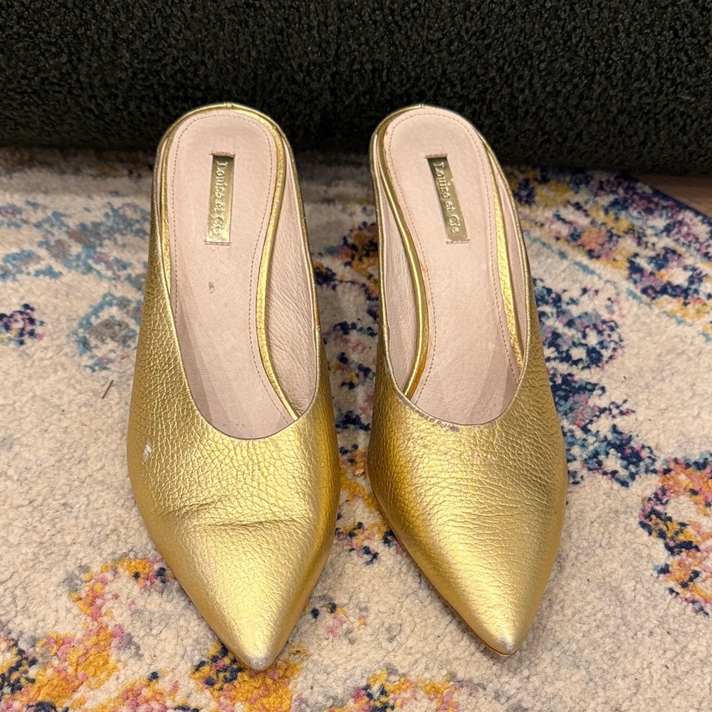 Louise et Cie Metallic Gold Pointed Mules